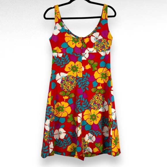 Vintage 60s Red & Yellow Floral Mini Dress (S) - Picture 6 of 10